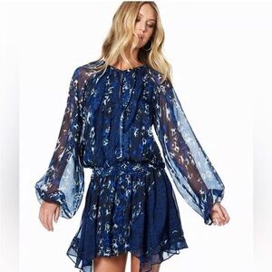Ramy Brook Guinevere Mini Dress in Blue Black and Blue Leopard Animal Print